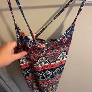 Patterned criss cross tank top